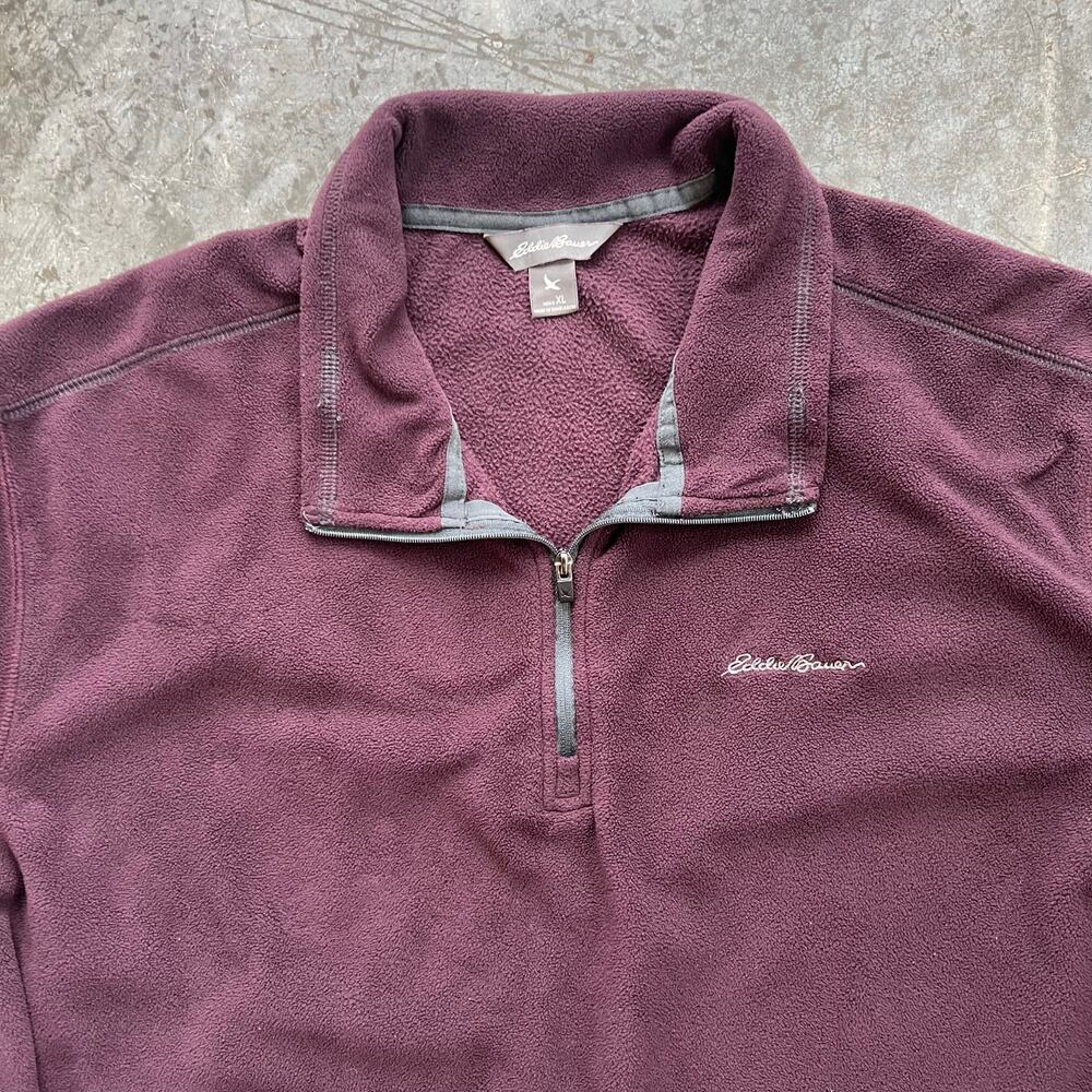 Eddie Bauer Men’s XL Burgundy 1/4 Zip Fleece Pullover Jacket EUC - Picture 2 of 7